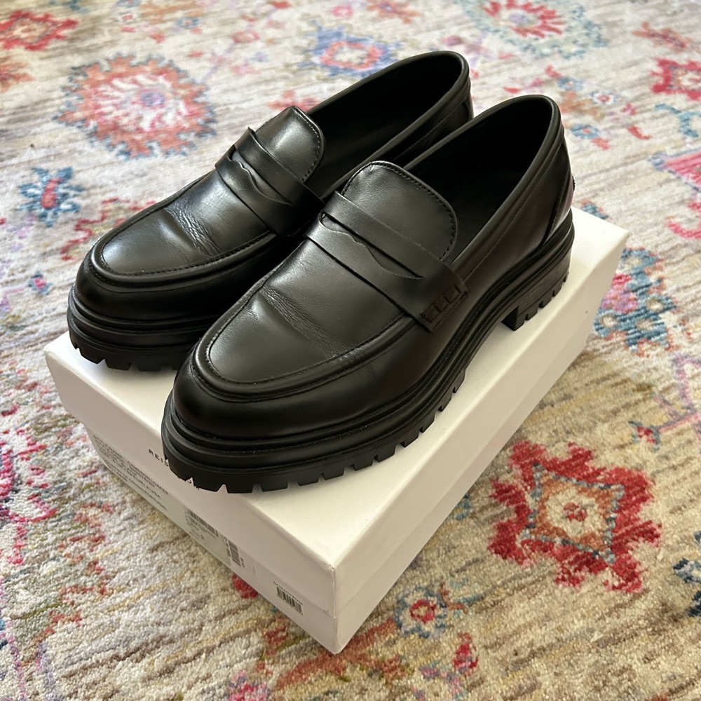 REISS Cameron Leather Platform Penny Loafer